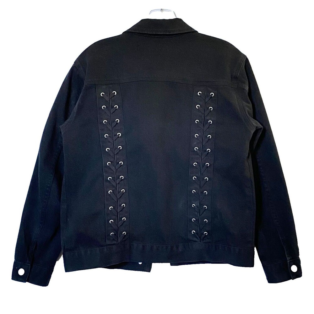 PacSun Los Angeles Jean Jacket Womens Size Small Black Braided Laced Back - Picture 2 of 16
